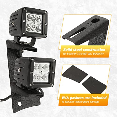 Auxmart Dual A-Pillar Mounting Brackets For Led Light Bar Work Lights For 2007 2008 2009 2010 2011 2012 2013 2014 2015 2016 2017 Jeep Wrangler Jk/Jku 2Dr 4Dr (1 Pair,Black) #TOP5