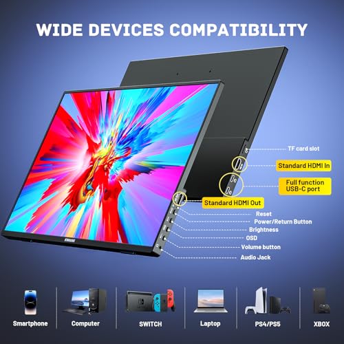 Kinhank 2.5K 144Hz ポータブルモニター 16インチ、Android TV 12.0 OS、2560 * 1600P QHD IPS ポータブルゲームディスプレイ、FreeSync、500Nits スクリーン USB-C HDMI トラベルモニター ノートパソコン PC Mac Phone PS5 Xbox Switch用