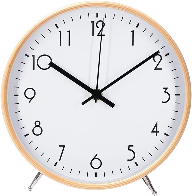 8.6 Inch Wooden Quartz Wall Clock 22cm Modern Silent Non-ticking Wood Wall Clocks Table Clock for Living Room Bedrooms Office Kitchen Indoor Kids (white)
