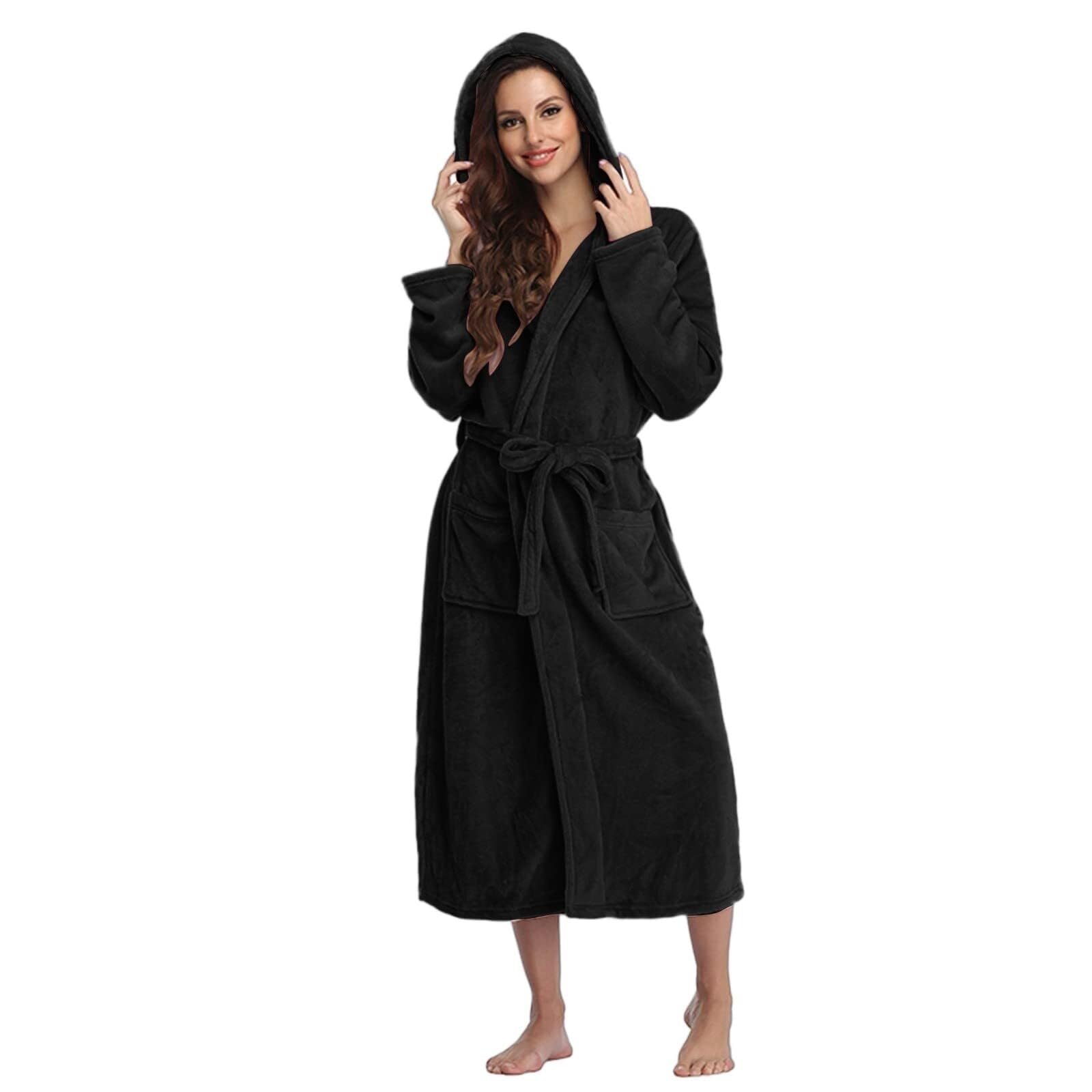 Accappatoio in pile casual con cappuccio da donna leggero