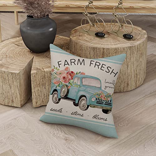 Fiberomance Spring Pillow Covers 18X18 Set Of 4 Spring Decorations Spring Floral Truck Bicycle Mason Jar Sweet Home Farmhouse Spring Pillows Decorative Spring Throw Pillows #TOP5