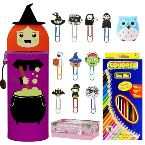 Ya en mundofriki.es: Juego de 20 artículos de papelería Surtidos de Halloween, Estuche Escolar Kawaii 2 en 1 de Silicona Blanda, 12 Paquetes de lápices temáticos de Halloween, 6 Gomas de borrar, 1 sacapuntas (Q)