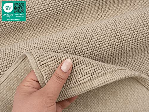 Image of American Soft Linen Bath Rug, 17 in 24 in 100% Cotton Bath Mats Rugs for Bathroom, Slip Reducer Washable Shaggy Form Area Rugs, Beige Bath Rug