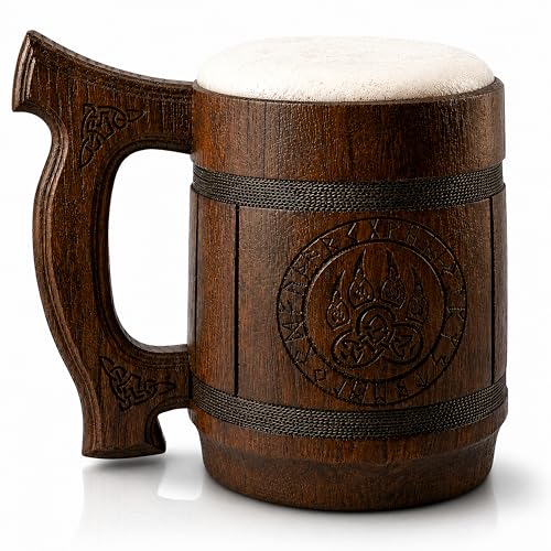 TESLYAR Jarra Madera 0.6 Cerveza Regalo Regalos Hombre Navidad Jarra Vikinga Jarra Cerveza Jarras Cerveza Jarra de Cerveza Original Hombre Regalo Original Padre dia del Padre Regalos