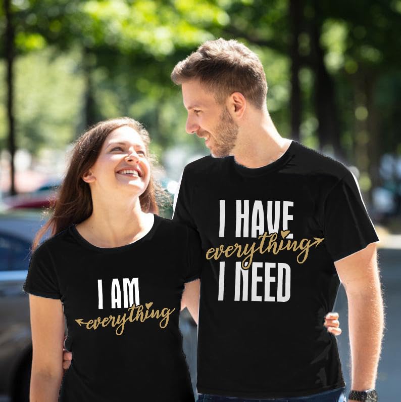 I Have Everything I Need Xmas Matching Christmas Shirt for Couples Cute Santa Claus Cap Tees Short Sleeve Tops4