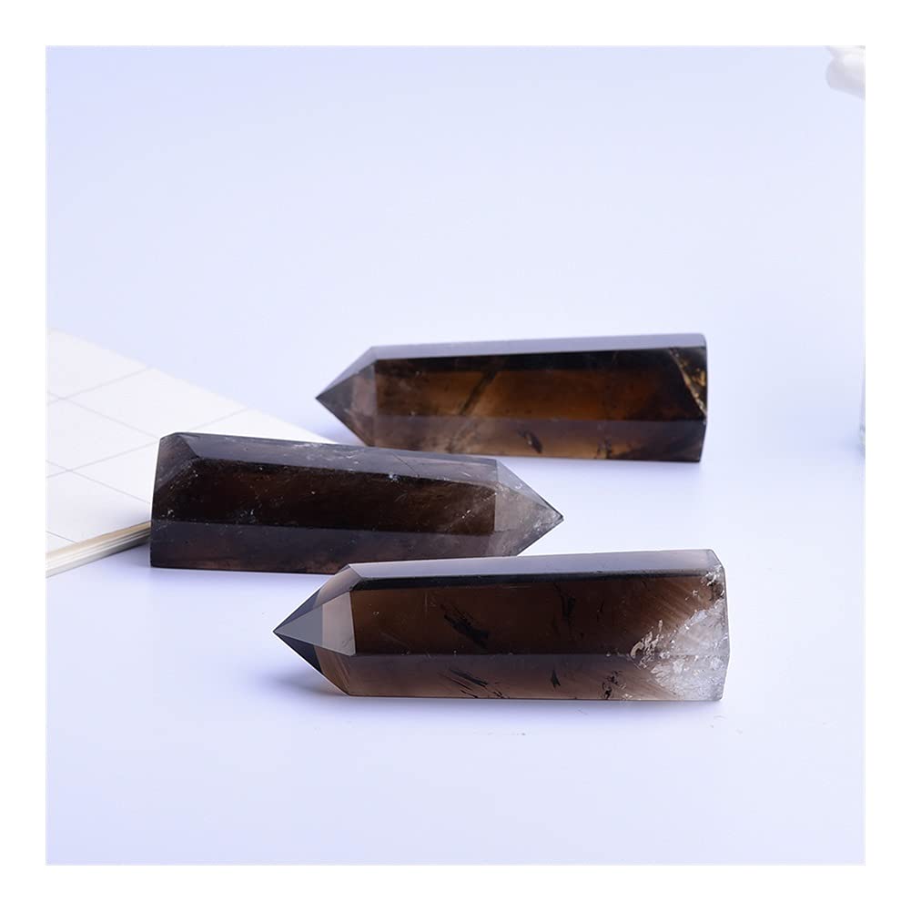 Home Kolekcje 1 szt. Naturalny kwarc herbata kryształ punkt dymny kamień sześciokątne pryzmaty obelisk różdżka kamień DIY prezent 10x3 cm piękny