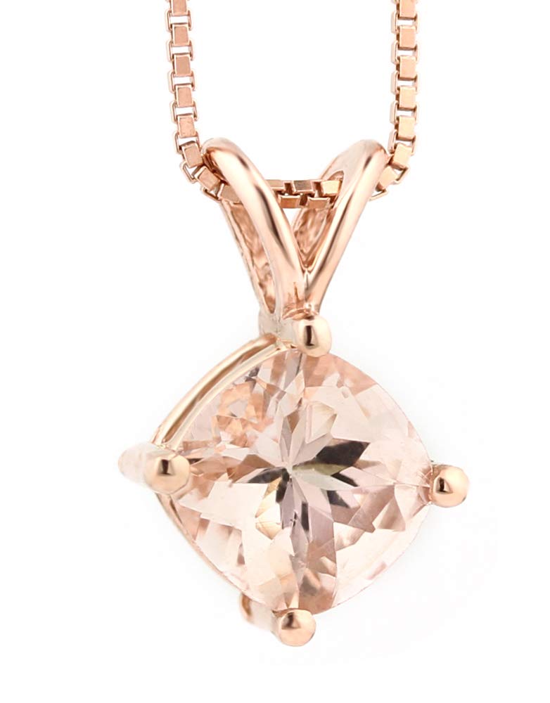 GNGJewel Morganite Collection14 Karat Rose Gold Cushion Cut 1.00 Carats Peach Pink Morganite Pendant