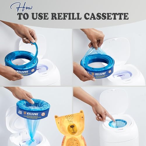Image of Releone Diaper Pail Refill Bags - Compatible with Playtex Diaper Genie Complete, Expressions, Elite & Essentials - 4 Pack Refills - Long Lasting Diaper Disposal System