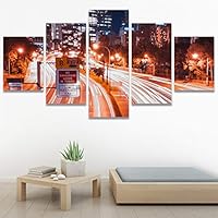 SIGNWIN 5 Panel Canvas Wall Art Road Lights for Home Decorations Ready to Hang - 60