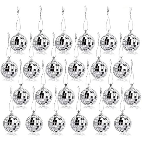 24 Pcs Silver Disco Mirror Ball for Party Decoration, Christmas Tree Wedding Birthday Party Ornaments(4CM) Cover