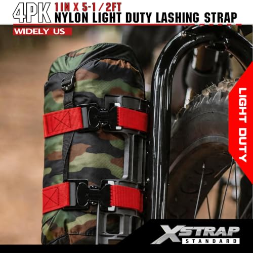 Image of XSTRAP 4pk 1 inch x 5-1 /2ft JUST Clip All-Purpose Lashing Strap, Red