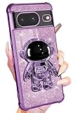 Buleens for Google Pixel 8 Case Women - Cute Girls Astronaut Girly Glitter Sparkly Cover with 6D Astronaut Kickstand Hidden Stand Aesthetic Pretty Unique Design Bling Sparkle Cases for Pixel 8 Purple