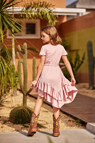 Arshiner Pink Dress For Girls 2023 Summer Casual Midi Dresses Spring Flowy Boho Sunress Size 14-16 #TOP4