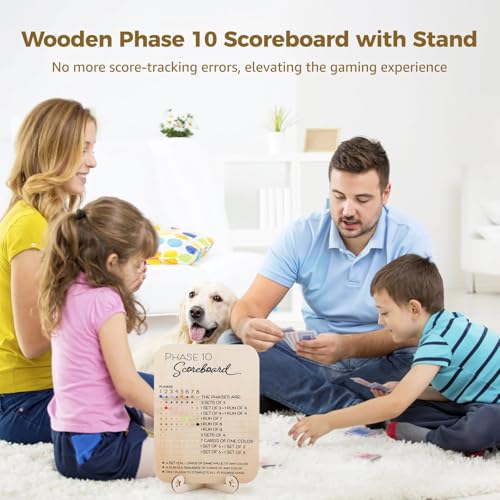 2 sets tablero de puntuación Phase 10 de madera con soporte y fichas coloridas miniatura 2