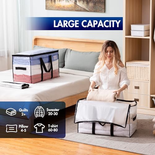 TAILI Extra Large Moving Bags Heavy Duty 2 Pack Storage Bags,Storage Bags with Zips,Clear Window & Reinforced Handles,Waterproof Moving Boxes with Lid for Clothes,Travel,Beddings - Image 3