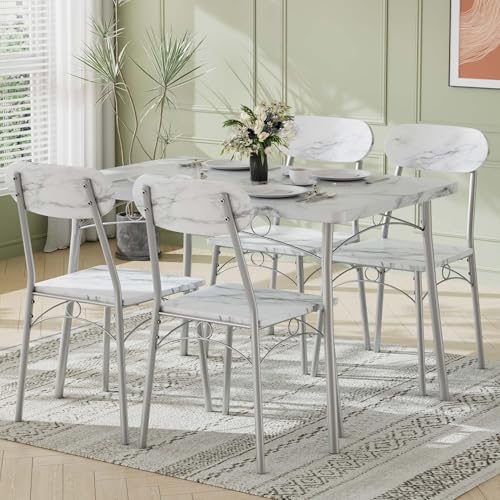 VECELO Dining Table Set for 4, 5-Piece Kitchen Table with 4 Chairs, MDF Board Tabletop with Metal...