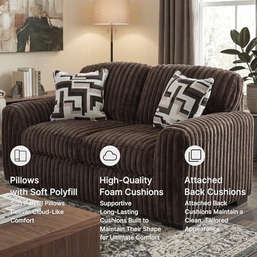 Image of Signature Design by Ashley Midnight-Madness Loveseat with Reversible Cushions, Accent Pillows, Fabric Upholstery, 72 inch W x 41 inch D x 40 inch H, Dark Brown