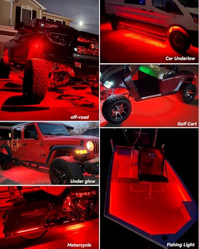 Image of Red Led Strip Lights 24 inch Connectable 12V Led Light Strip for Cars Golf Cart Boat Marine Motorcycle Interior & Exterior Waterproof Car Light Strip, 4Pack