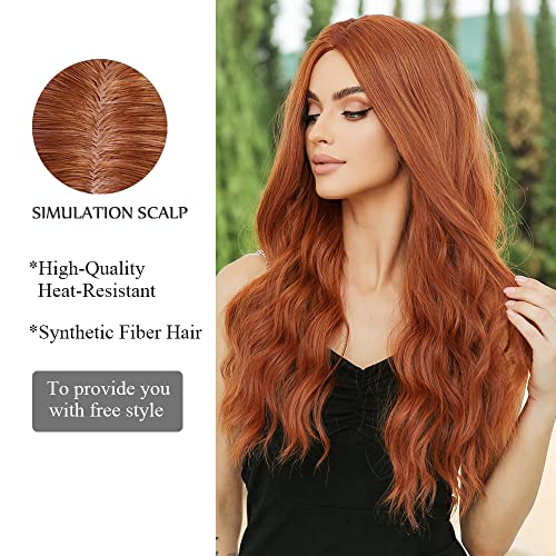 OUFEI Long Wavy Ginger Wigs for Women Natural Synthetic Hair Heat Resistant Wigs for Daily Party Cosplay Wear - Image 3