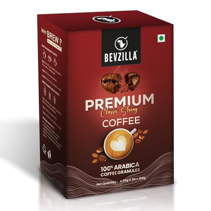 Image of Bevzilla 2X50g Classic Strong Coffee Powder| Ideal for Espresso, Latte & Cappuccino | Perfect for Hot & Cold Coffee