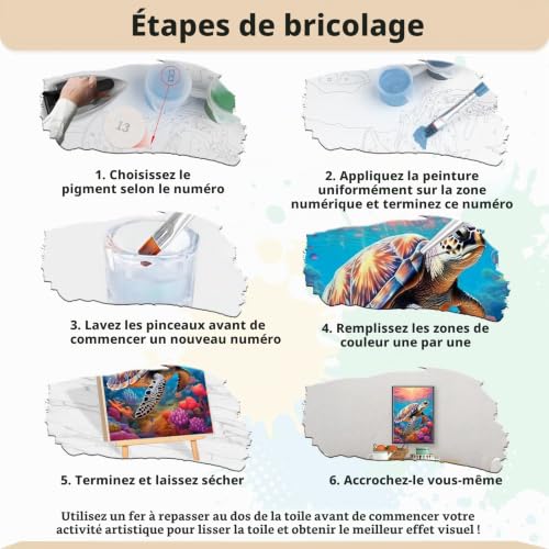 MEIYUDA Peinture par Numero Adulte Tortue Marine, Diy Peinture Acrylique pour Adultes Débutants Facile sur Toile Avec Peintures et Pinceaux Decoration Maison Cadeau 30x40cm(sans Cadre) – vue 6