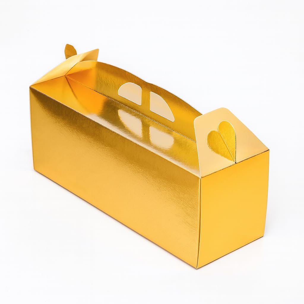Générique Lot de 50 Boîtes à bûches de Noël- Boîtes à gâteaux- Réversible Doré & Blanc -Idéale pour Transporter et Conserver des gâteaux décorés, 33 x 11 x 12 cm
