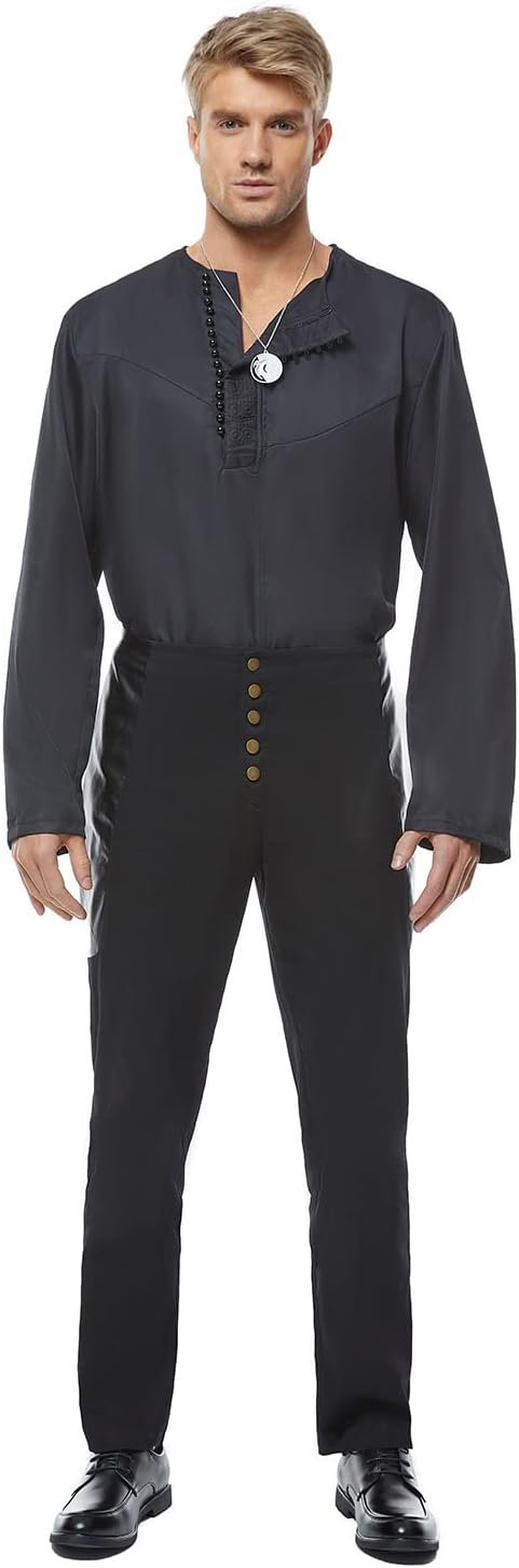 Geralt Cosplay Costume Outfit Season 1 Halloween White Wolf Shirt Pants with Necklace (XL, Black), White