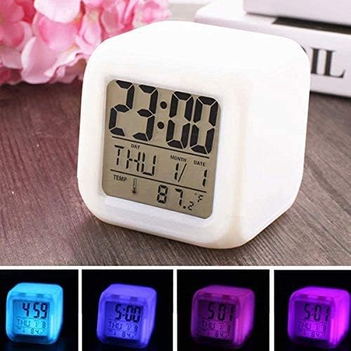 Colors LED Alarm Clock, Digital Alarm Clock with Snooze Function, LCD Screen Displays Time, Date, Temperature, Best Gift for Children Birthday, Christmas or Game Lovers