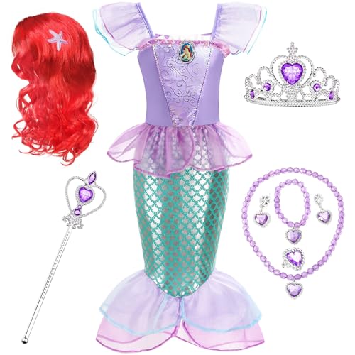 Disfraz de sirena para niña, disfraz de sirena para niña, vestido de sirena, vestido de princesa de sirena, accesorio para Navidad, carnaval, cumpleaños, fiesta (A)