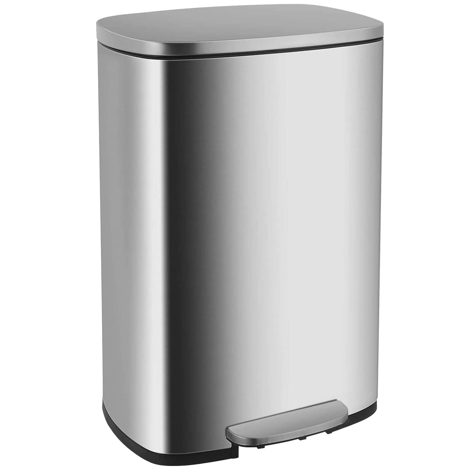 50 L Garbage Can Kitchen Trash Can with Lid for Office Bedroom Bathroom Step Trash Bin Fingerprint-Proof Brushed Stainless Steel,Silver