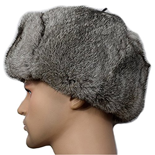 Valpeak Mens Fur Hat Rabbit Fur Russian Ushanka Hats Earflap Trapper Hat for Winter