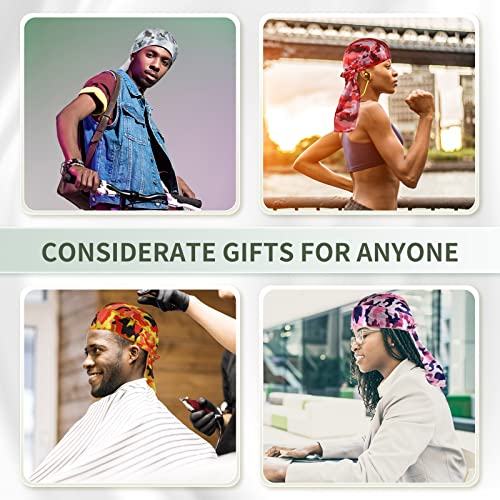 6 pcs Silky Durag with Long Tail and Wide Straps Colorful 360 Waves Doo Rags Durag Cap for Men and Women Hip Hop Rapper