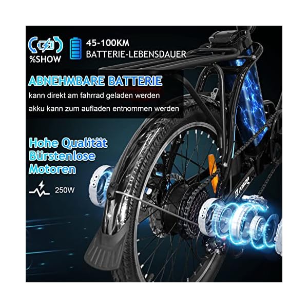KAISDA E-Bike Klapprad 20 Zoll Alu Mit 250W Motor 36V 13Ah Li-ion Akku Bis 100km Distanz, 7-Gang Shimano, Pedelec E-Citybike Mit Fahrradkorb E-Fahrrad Für Erwachsene -22kg – Bild 4