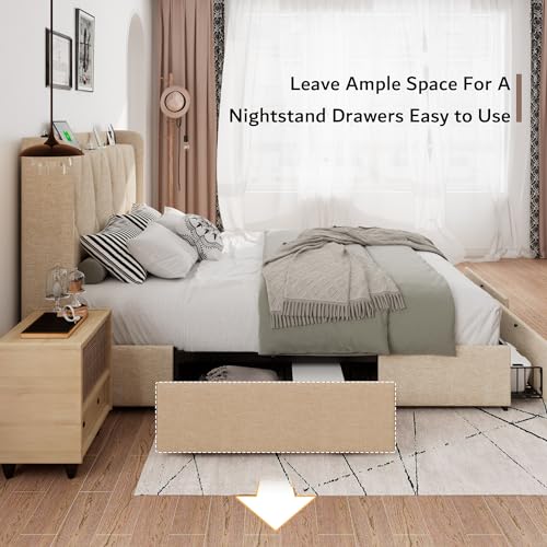 Ipormis Queen Bed Frame With 4 Storage Drawers thumb #3