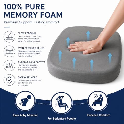 Premium Memory Foam Chair Cushions Set of 4 for Dining Chairs, Ergonomic Seat Cushions with 3D Jacquard Washable Cover, Non-Slip D-Shaped Kitchen Chair Pads with Ties, 16"×16"×1.8" (4, Light Coffee) - image 6