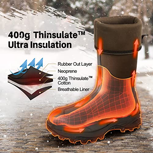 Obcursco Mens Rain Boots, Insulated 6mm Neoprene Rubber Boots for Men and Women Waterproof, Durable Hunting Boots Great for Cold Weather, Farm Working and Fishing2