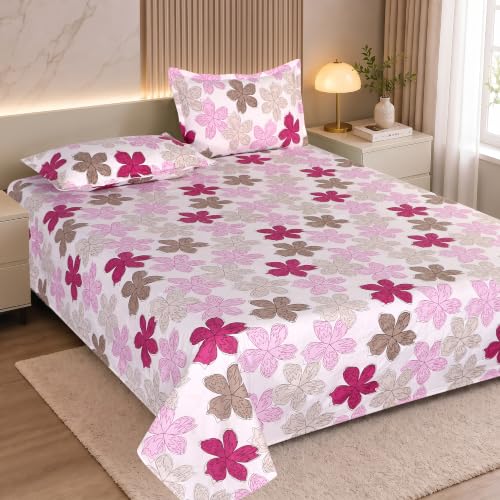 Image of DECORUM 190TC Cotton Feel Double Bedsheet with 2 King Size Pillow Covers | 90X100 Inches | Soft & Breathable Fabric| Lightweight & Comfortable | Premium Bedding Set for Home |Scattered Floral Print