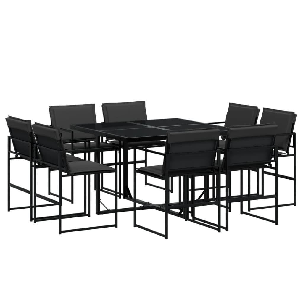 ShGaxin Set da pranzo da giardino 9 pezzi con cuscini in textilene nero, set tavolo e sedie da giardino, tavolo da terrazza all'aperto e sedie, set terrazza, mobili da giardino esterno - 3295078