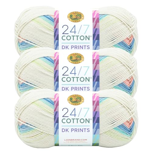 Lion Brand Yarn 24/7 Cotton DK Prints, Yarn for Knitting, Crocheting, and Crafts, Cool Breeze, 3 Pack