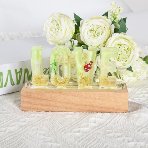 Image of Floral Letter LED Night Light: Resin Dried FlowerLetters Lamp with USB - Handmade Pressed Flower Nightlight Unique Customized Gift for Home Decoration (Light Green, 1)