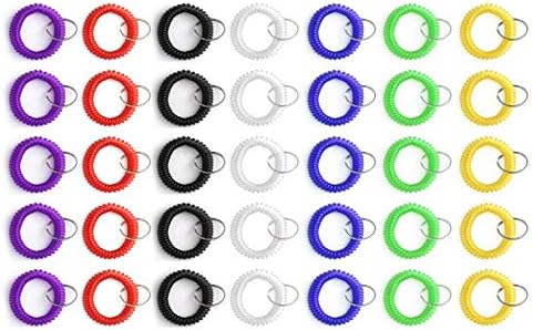 35pcs Plastic Stretchable Bracelet Wrist Coil Wrist Band Key Ring Chain Holder Tag (Assorted Colors)