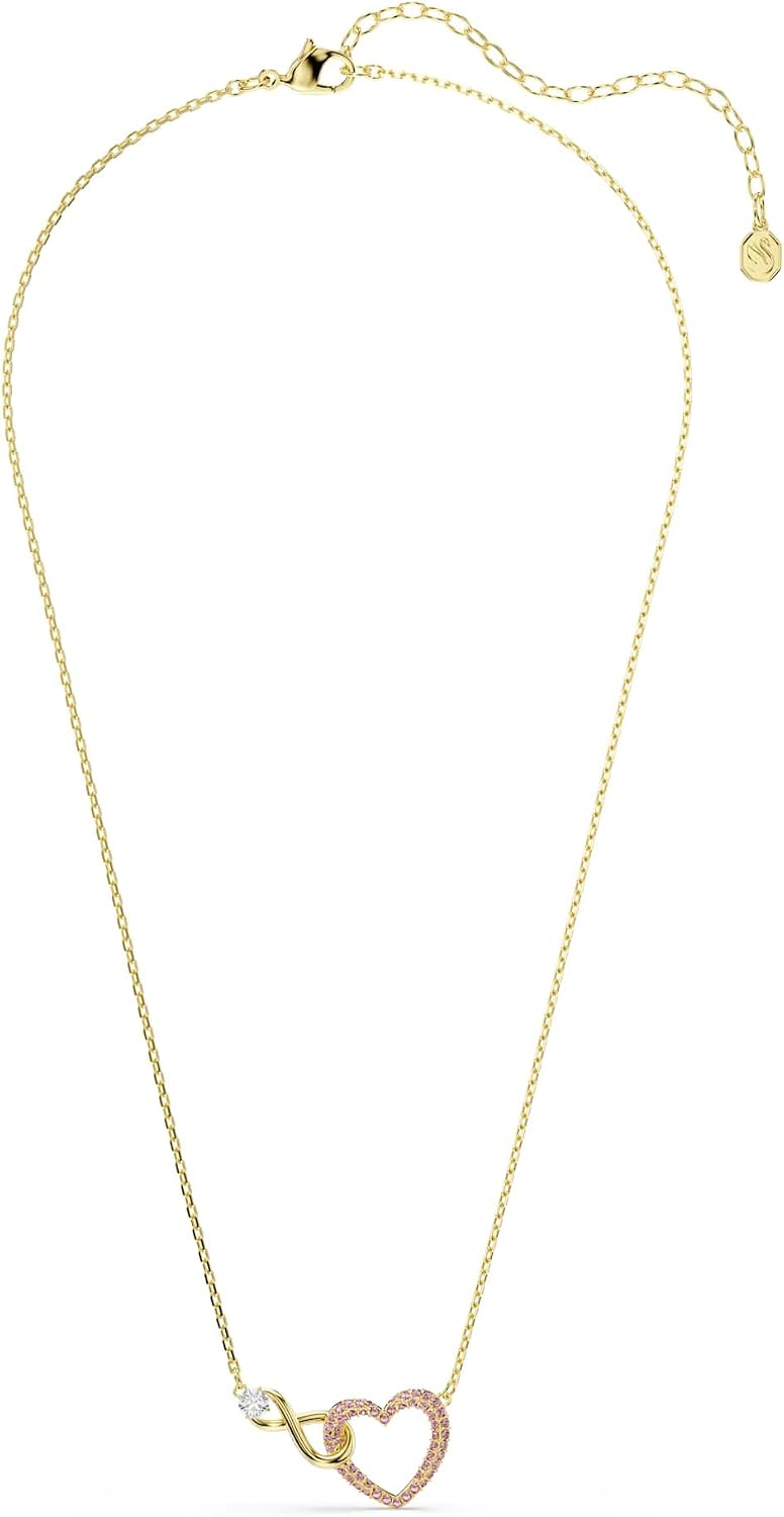 Swarovski Hyperbola pendant, Round cut, Pavé, Infinity and heart, Pink, Gold-tSwarovski One plated