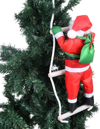 Papai Noel escalando na escada de corda enfeite de árvore de Natal para decoração interna e externa