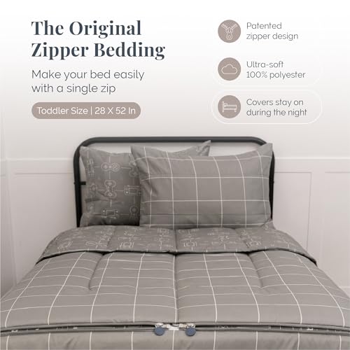 Image of Beddy's Video Game Themed Zipper Bedding - Gray Comforter & Sheets, for Kids & Teens - Bed in a Bag - Easy to Make & Wash - Includes Pillowcase & Sham - Toddler