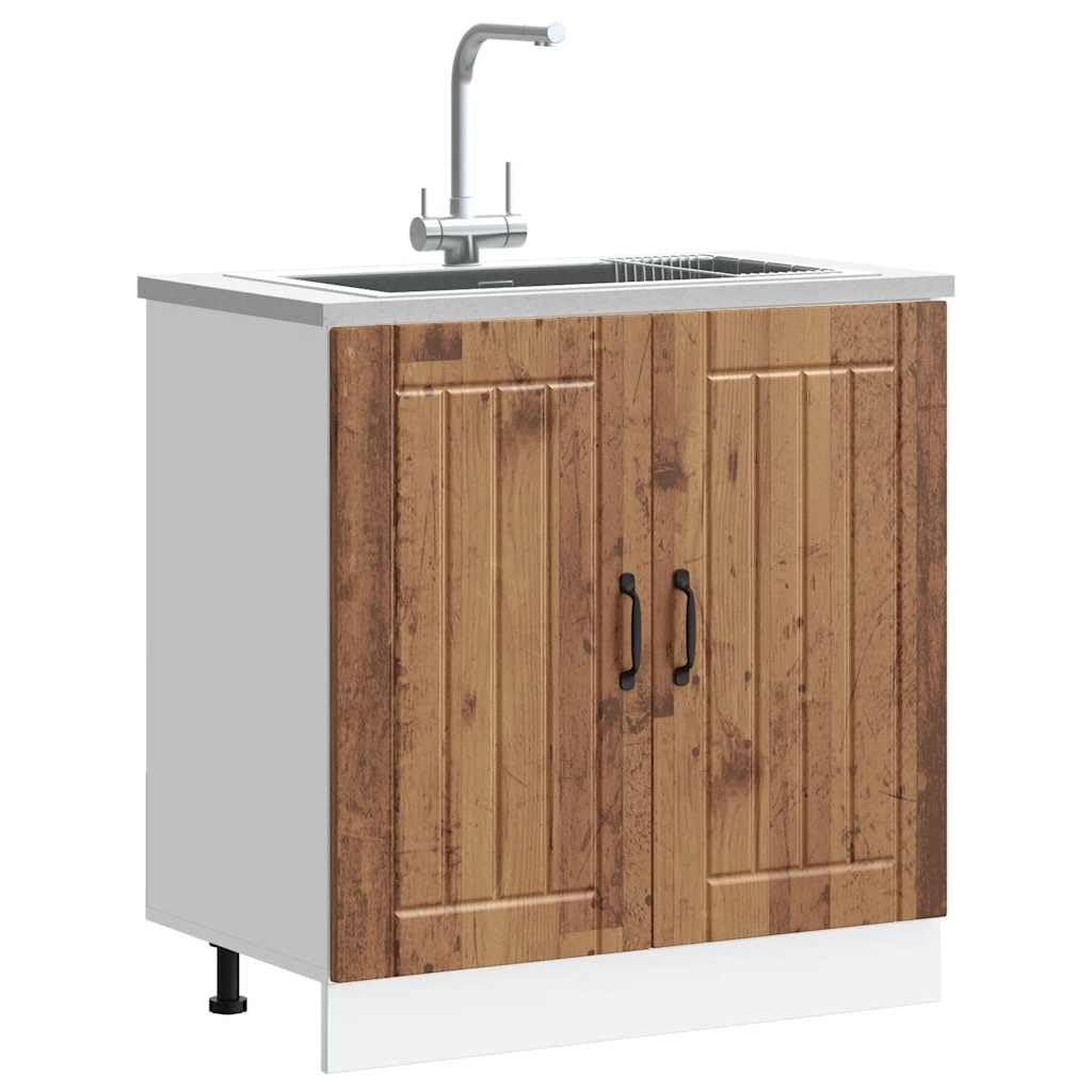 Meuble sous évier 80 x 46 x 81,5 cm Lucca aspect bois vieilli