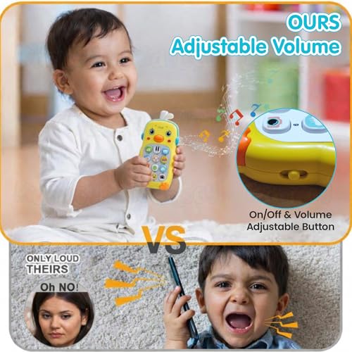 Image of Kidology Baby Musical Phone Toy with Lights, Sensory Montessori Learning Toy for 12-18 Months, Educational Cell Phone with Numbers & Sounds, Yellow
