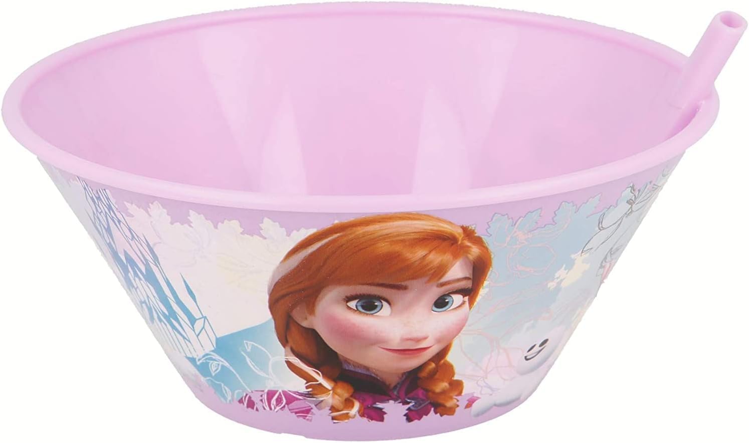 Golddunes Re-usable Bowl with Re-Usable Straw 500ml BPA Free (Frozen Pink Anna)