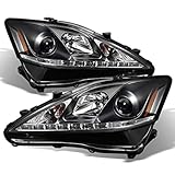 For Lexus IS250 IS350 2IS Black Bezel Halo Projector DRL Daylight LED Strip Headlights Replacement Pair