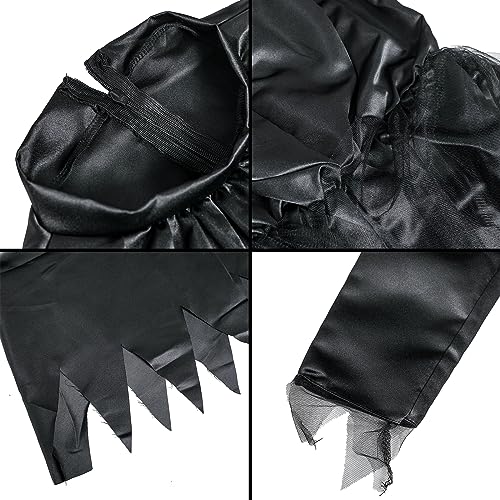 NICEYEA XXL Halloween Witch Costume Horror Graveyard Bridal Set Cosplay Dark Black Ghost Bride Dress Long Hooded Cloak Scary Fancy Dress Outfits Props for Women Role Play Prom Party Carnival - Image 4