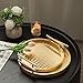 JUMBO HUMBLE Modern Decorative Tray Set of 2, Wooden Round Crocodile Leather Tray with Polished Metal Handles, Decorative Serving Trays Coffee Table Trays Ottoman Platter for Home Decor (Golden)